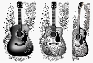 guitar with musical notes wrapped around it tattoo idea