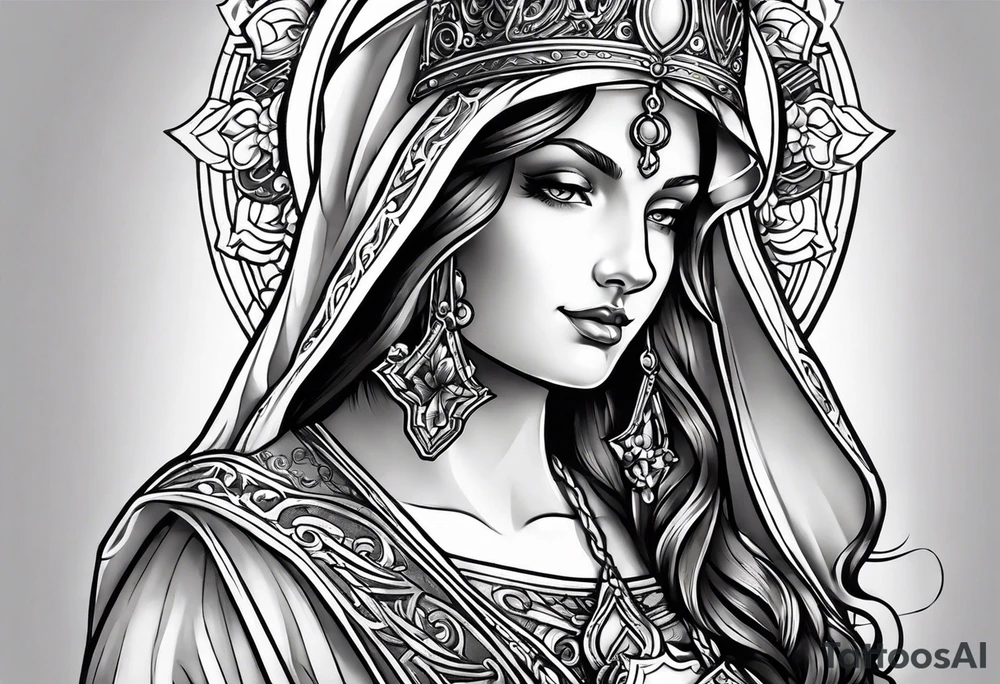 Female saint holding a chalice tattoo idea