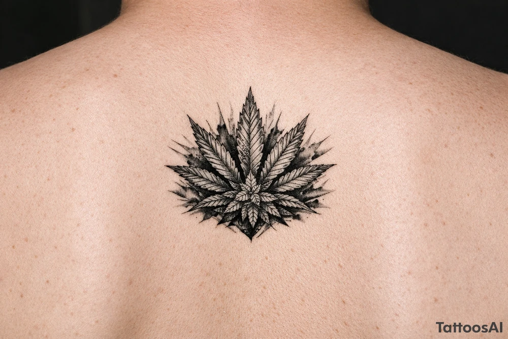Topek marichuany na klatce piersiowej z ladnymi detalami tattoo idea