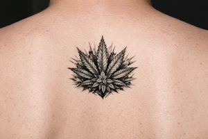 Topek marichuany na klatce piersiowej z ladnymi detalami tattoo idea