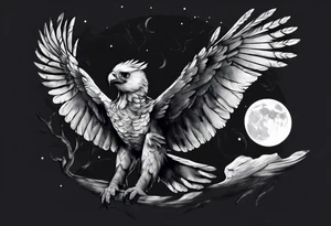 harpy eagle at night flying in the moonlight dark aesthetic tattoo idea