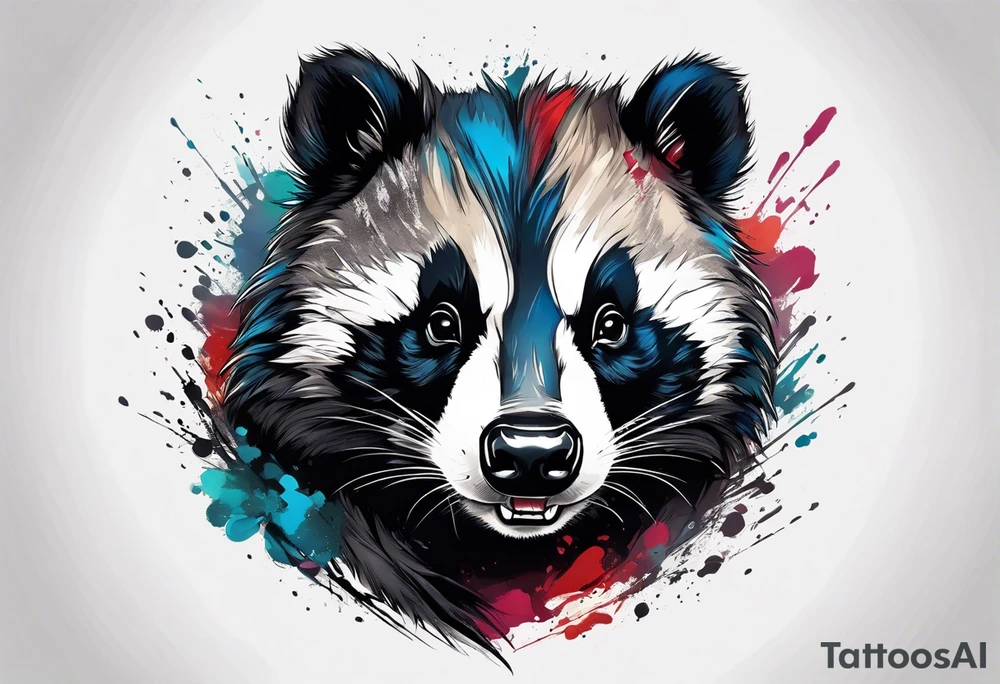aggressive full body and killer face badger/wolverine with cute smile tattoo idea