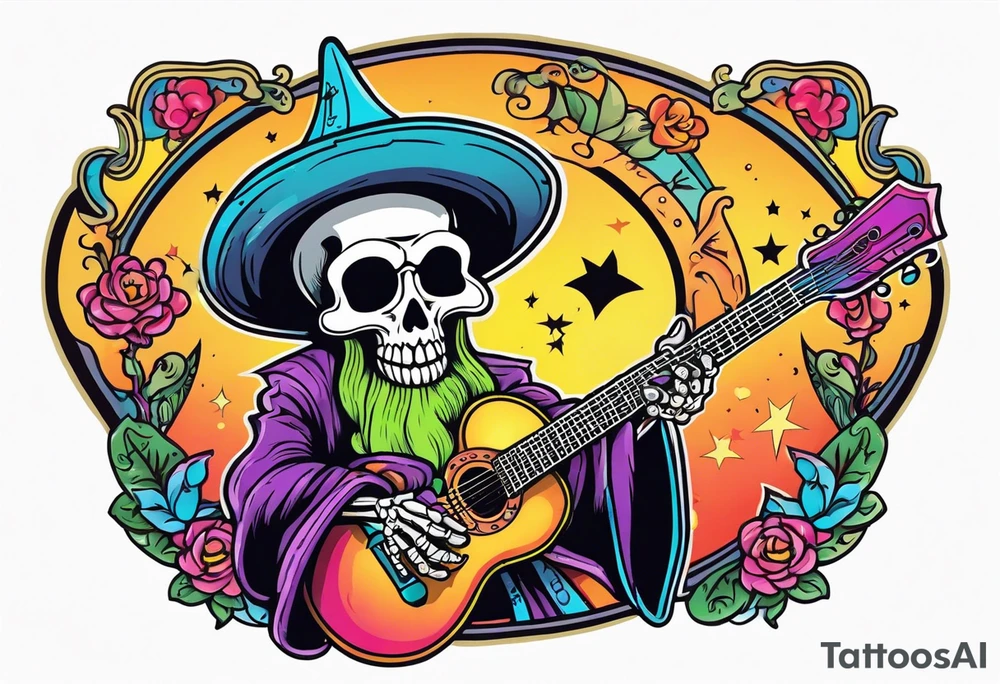 Wizard skeleton with guitar tattoo idea