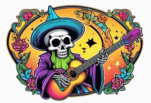 Wizard skeleton with guitar tattoo idea