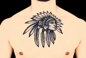 Native American chest in full color male left peck tattoo idea