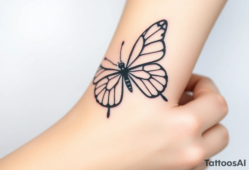ethereal butterfly with flowing silk ribbons in moonlight tattoo idea