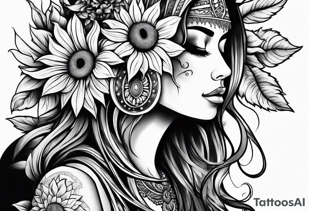Candi bentar with sunflowers tattoo idea