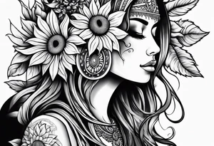 Candi bentar with sunflowers tattoo idea