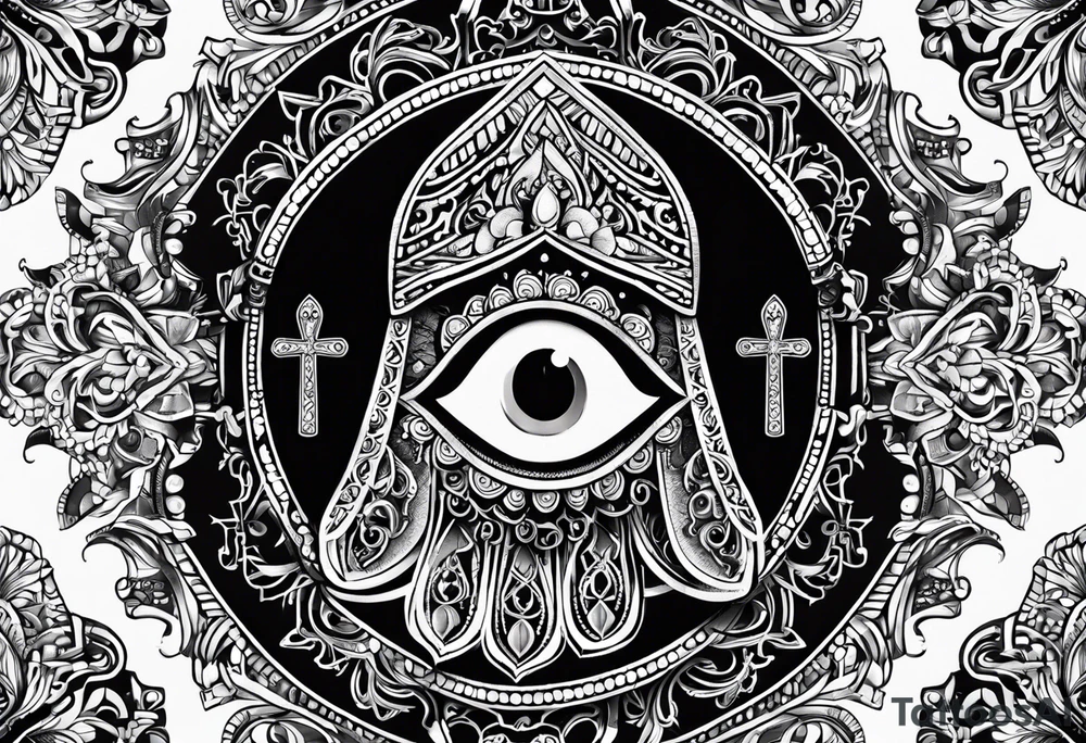 Hamsa, evil eye and ankh tattoo idea