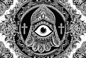 Hamsa, evil eye and ankh tattoo idea