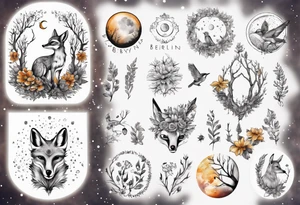 wasser sonne und mond fuchs eule kolibri wald hirsch blume des lebens 
baum berlin tattoo idea