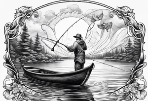 angel fishing in a lake tattoo idea