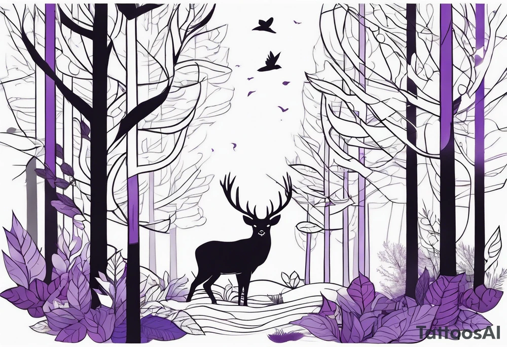 forest, lineswork, purple and black tattoo idea
