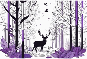 forest, lineswork, purple and black tattoo idea