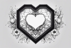 black hexagon heart with dark background tattoo idea