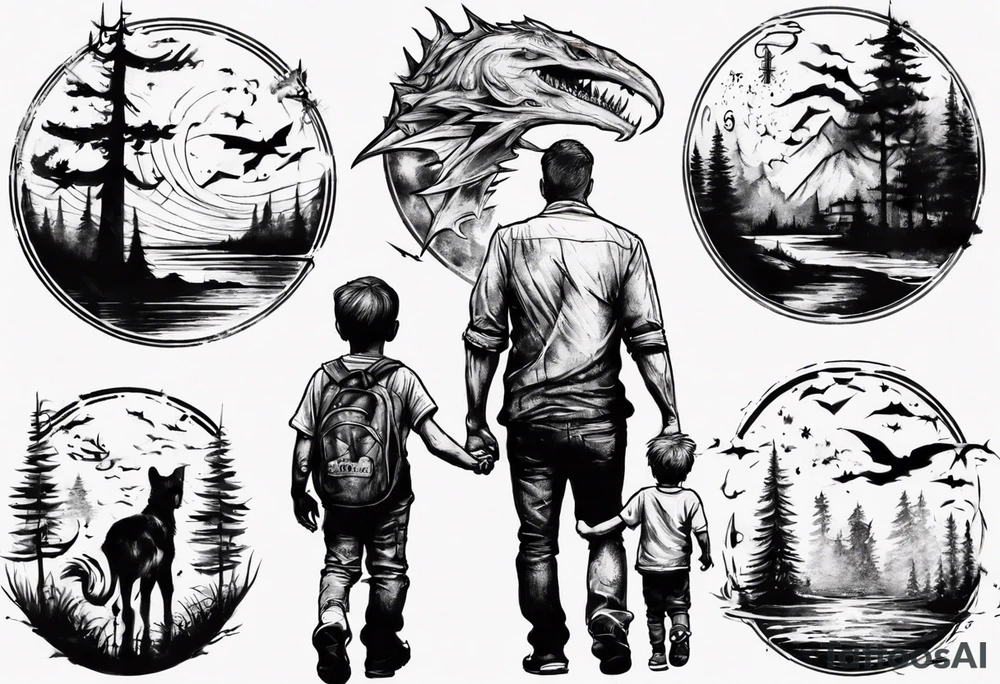 dad and son walks away tattoo idea