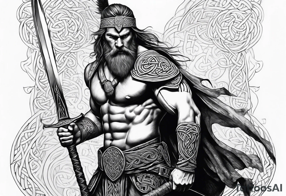 Side full body shot of Celtic warrior with sword and axe. tattoo idea Side full body shot of Celtic warrior with sword and axe. tattoo idea