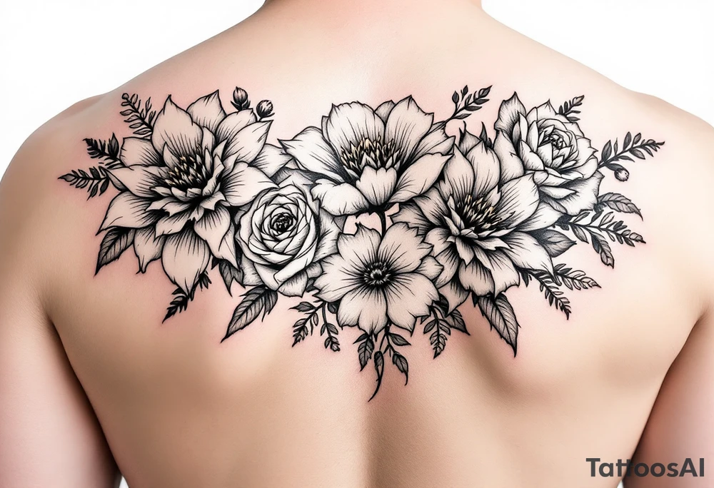 March, July and January birth month flowers with the names Riley, Grace and Regan tattoo idea