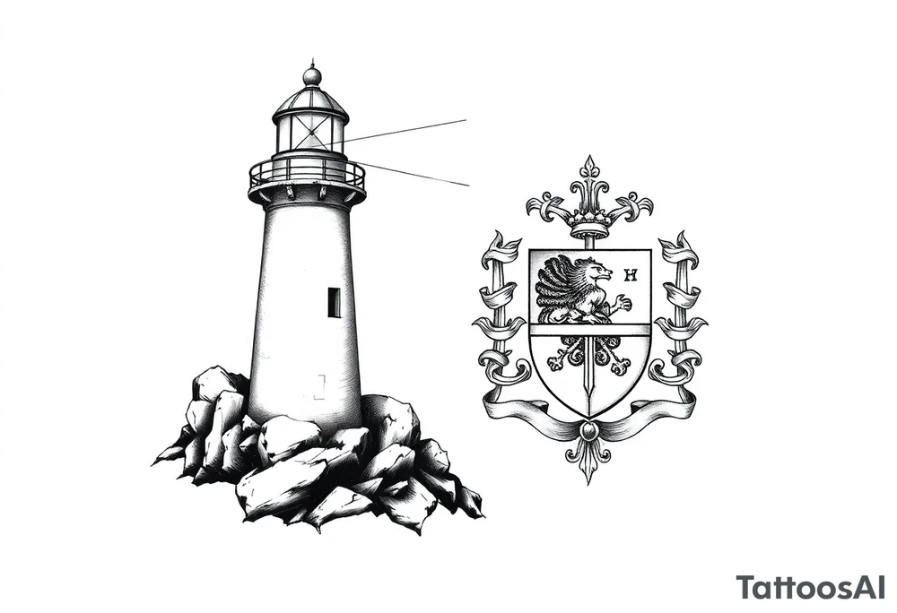 Lighthouse with coat of arms tattoo idea