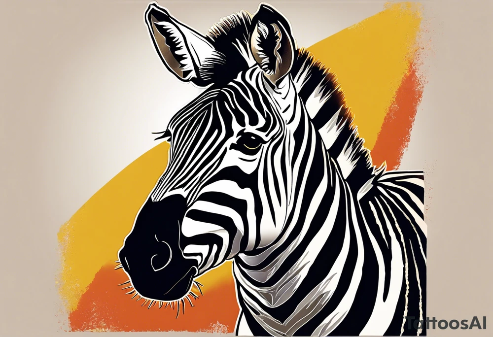 Portrait of a zebra wearing regal clothing, vintage looking, but its main is coloured brightly the same as autism awareness. I want the zebra too almost look human and to be bursting out of a jigsaw piece tattoo idea