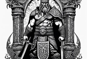 A Viking standing in front of the gate to the valhalla. tattoo idea