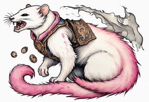 an ermine with pink fur attacking an angry medieval man tattoo idea