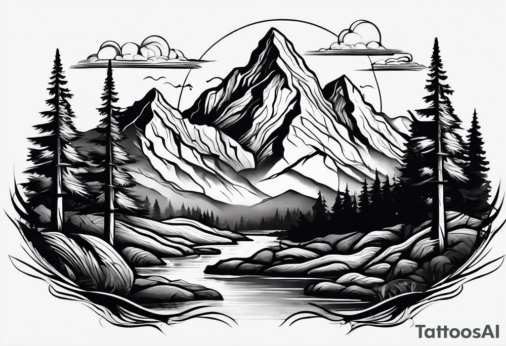 mountain and trees tattoo idea
