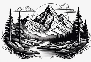 mountain and trees tattoo idea