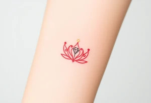 A crown with one perfect diamond in the center, shaded in soft pastel pink and light gold for a subtle, elegant touch tattoo idea