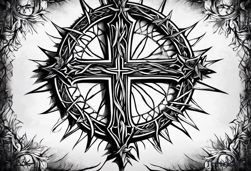 “Let me let them know your name let me let them know the pain” 
Biblical cross crown of thorns tattoo idea