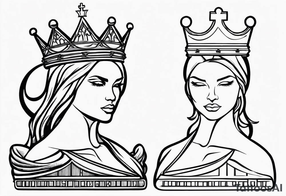 soft chess queen piece contour with letters M and W on the bottom tattoo idea