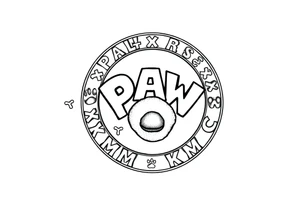 Paw Patrol Badge with footprints chasing letters KMC around the outside staggered tattoo idea