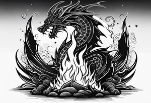 Campfire with a flame. The flame transforming into a dragon. Also the fire writes 'may death find you alive'. tattoo idea