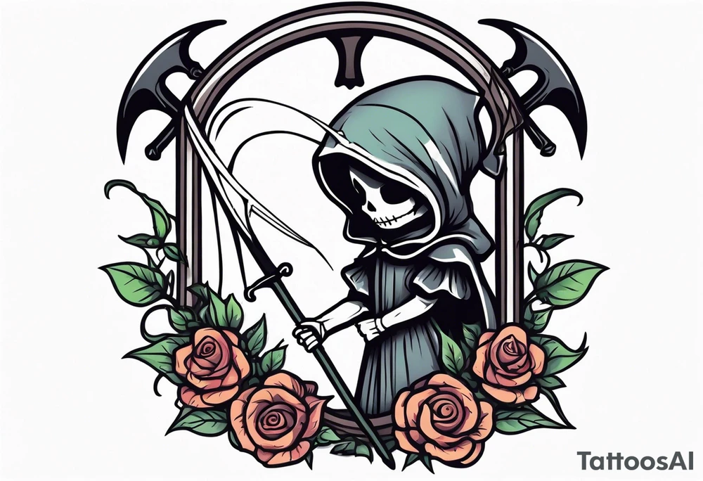 cute death with scythe and nightshade tattoo idea