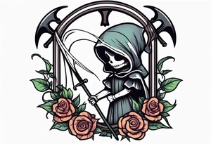 cute death with scythe and nightshade tattoo idea