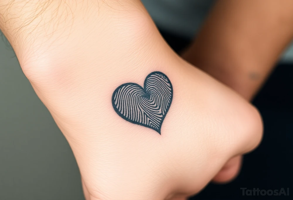 An intertwined infinity design with a fingerprint heart texture in black and grey realism tattoo idea