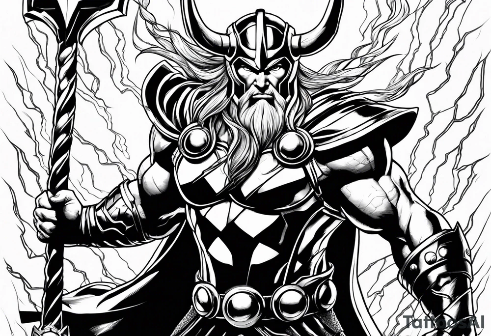 The Mighty Thor  with lightning in the background tattoo idea