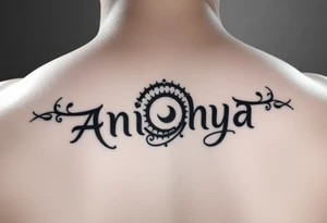 Create a tattoo that writes the Hindi word "Anichya" with A circle or spiral, which represents the cyclical nature of life and death tattoo idea