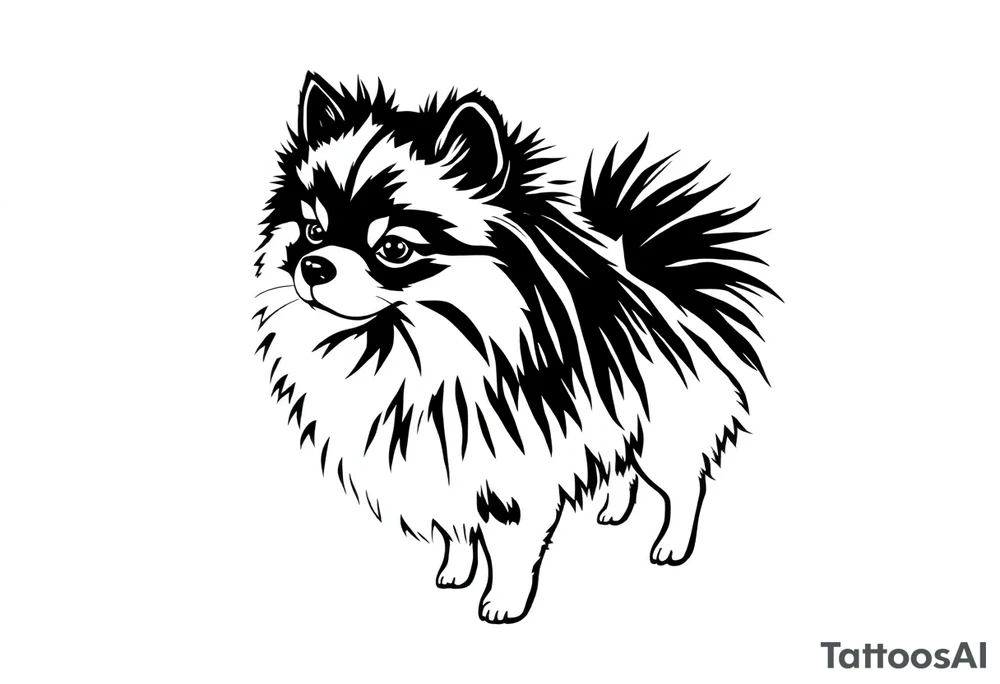 A realistic stencil silhouette style drawing of Pomeranian tattoo idea