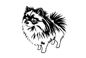 A realistic stencil silhouette style drawing of Pomeranian tattoo idea