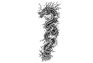 storm clouds and lightning mixed throughout, eastern dragon wrapping around the arm with head at the inside wrist, tattoo idea