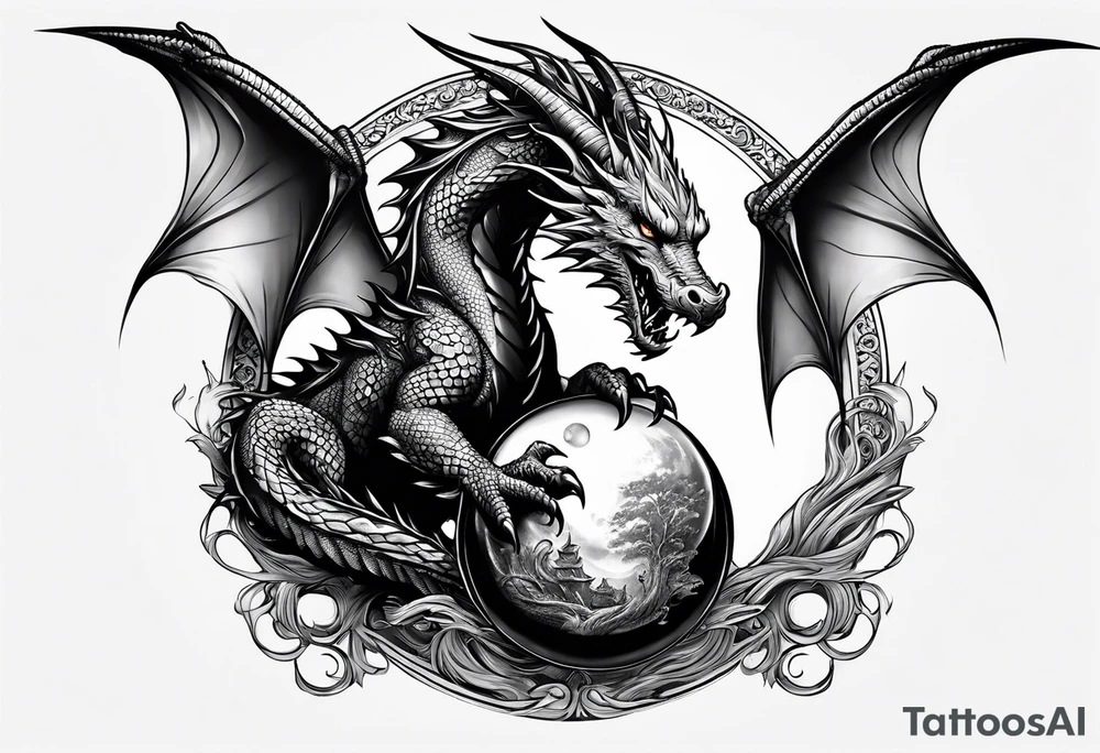 dragon holding orb tattoo idea