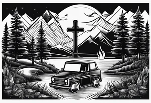 christian 
cross, campfire, golf , whiskey glass, cabin tattoo idea