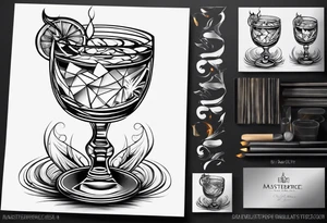 Fire envelops a cocktail glass tattoo idea