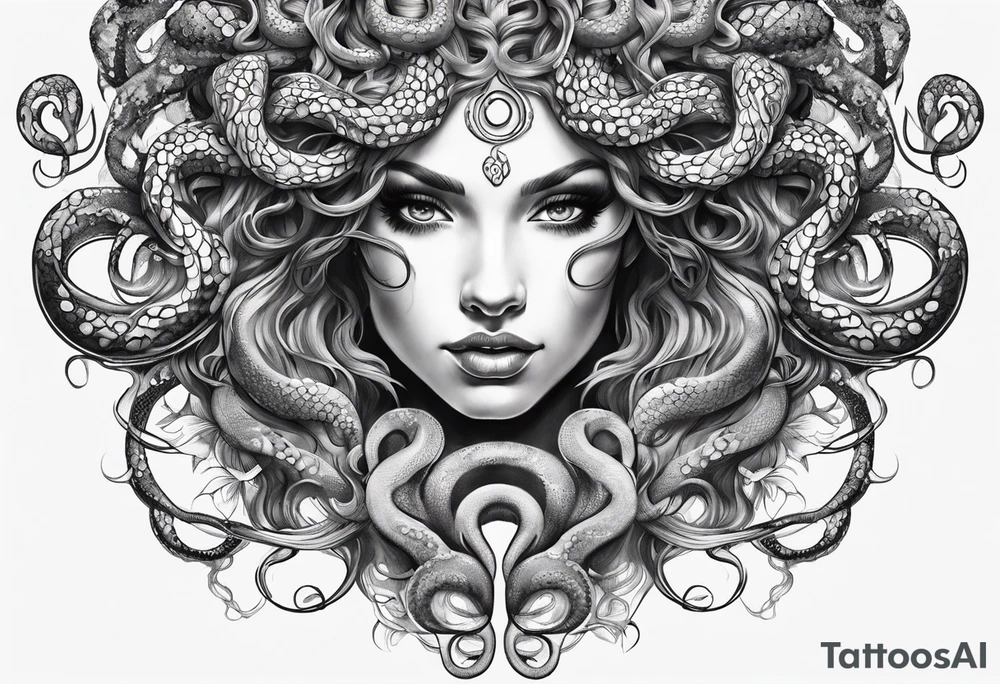 Medusa tattoo with a beautiful face focusing on the eyes. Instead of snake like hair I want octopus like hair. tattoo idea