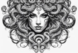 Medusa tattoo with a beautiful face focusing on the eyes. Instead of snake like hair I want octopus like hair. tattoo idea