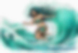 a beautiful chubby turquoise Naga woman emerging from an ocean wave, crashing onto the shore tattoo idea