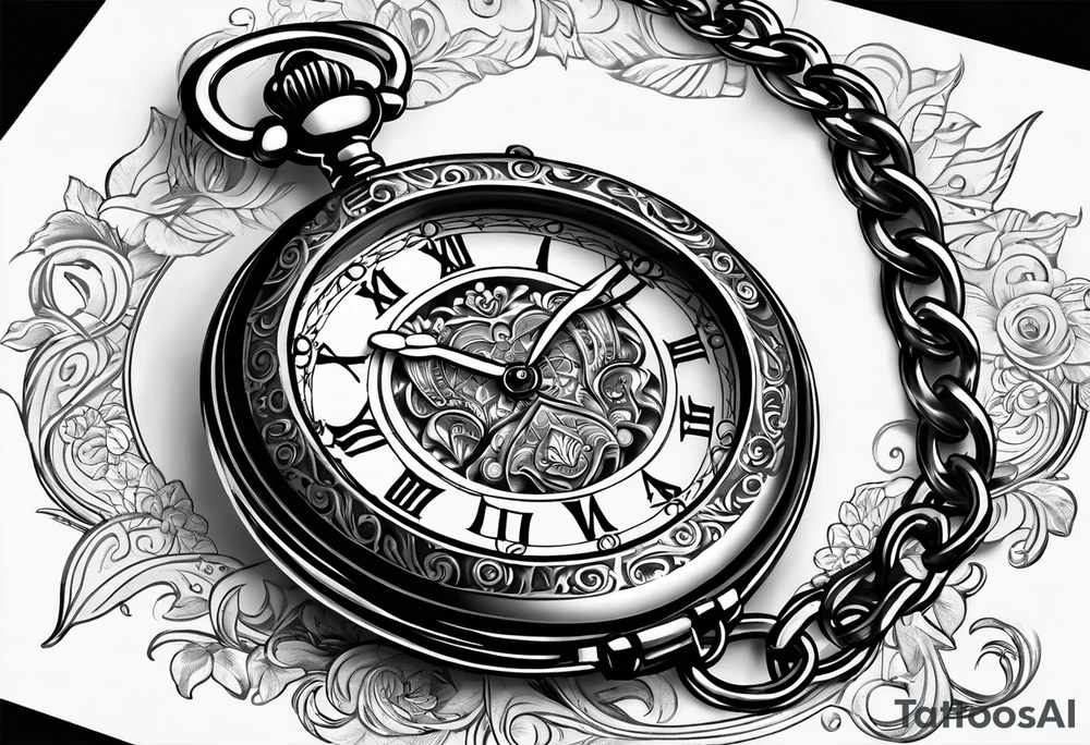 Pocket watch with chain and dates 28/08/1960-25/03/2024 written in it tattoo idea