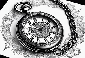 Pocket watch with chain and dates 28/08/1960-25/03/2024 written in it tattoo idea