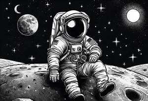Kid Astronaut sitting on the moon reaching for the stars tattoo idea